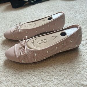 Pearl-Studded Ballet Flats in Blush Pink